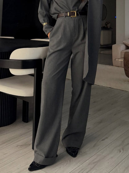 Elegante Gelaagde Sjaal Shirt & Wijde Broek Twee-Stuk Set