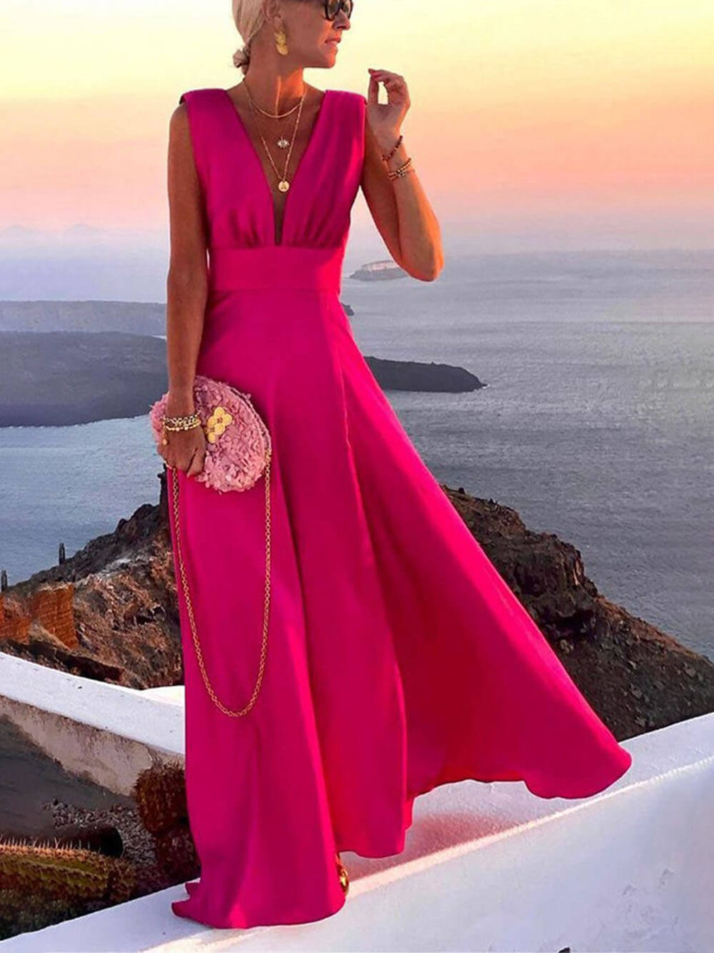 Elegante Novelty Romantische V-Hals Maxi Feestjurk