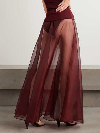 Elegante Strapless Aansluitende Top En Transparante Maxi Rok Twee-delige Set
