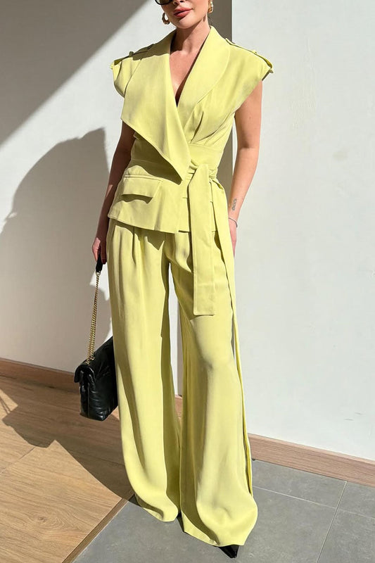 Asymmetrische Vest En Wijde Pantalon Set