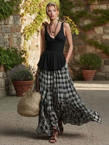 Casual Ruit Tanktop & Rok Twee-delige Set