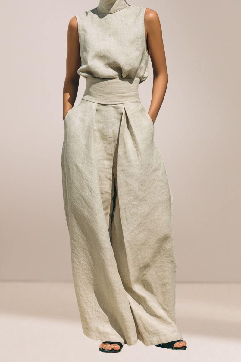 Lili | Gouden Linnen Brede-Pijp Co-Ord Set