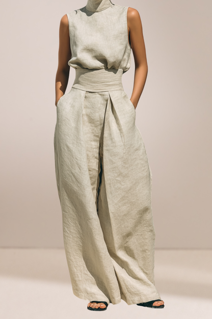 Lili | Gouden Linnen Brede-Pijp Co-Ord Set