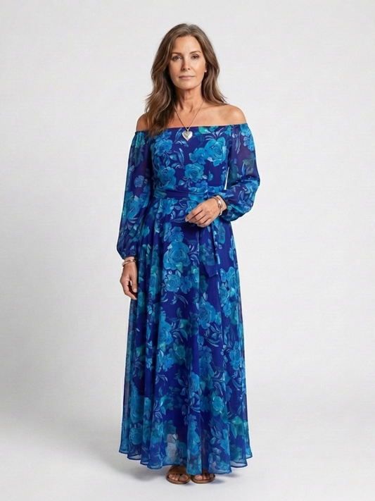 Aspen | Maxi Jurk met Bloemen en Off-Shoulder