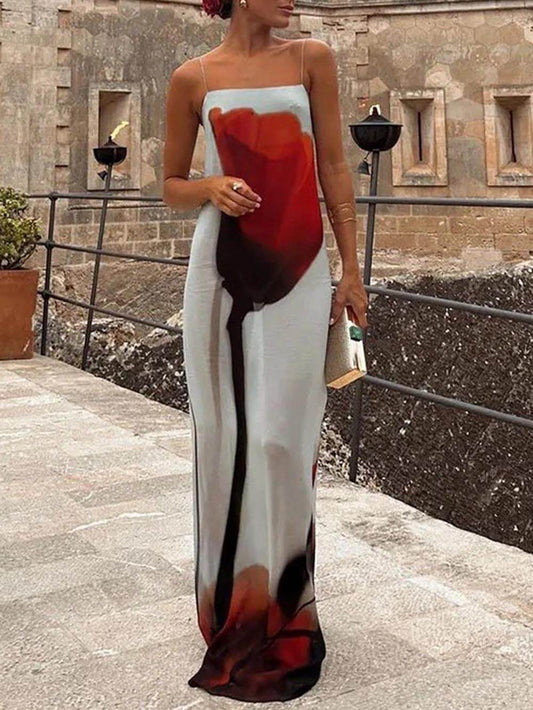 Vakantie Abstract Tulp Print Slip H-Lijn Maxi Jurk