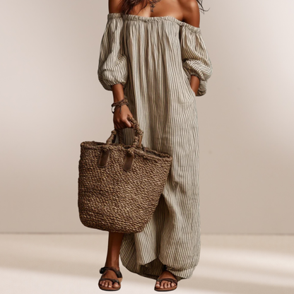 Alyssa | Off-Shoulder Linnenmix Maxi Jurk