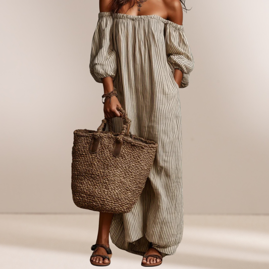 Alyssa | Off-Shoulder Linnenmix Maxi Jurk