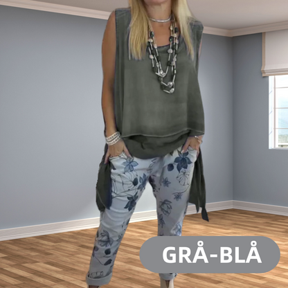 🌸Tweedelige set voor dames: mouwloze top met asymmetrische zoom en broek met patroon