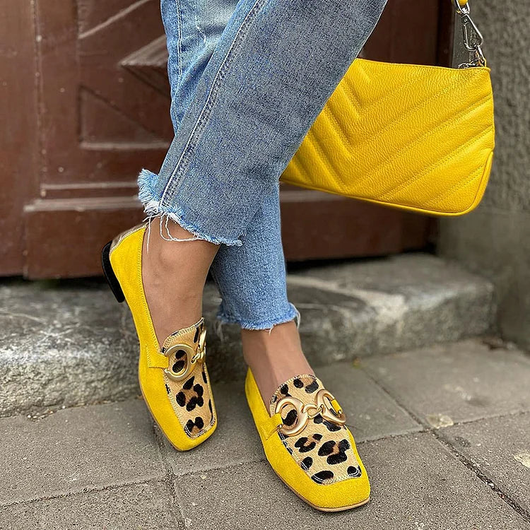 Ally | Gele Loafer met Dierprint-Detail