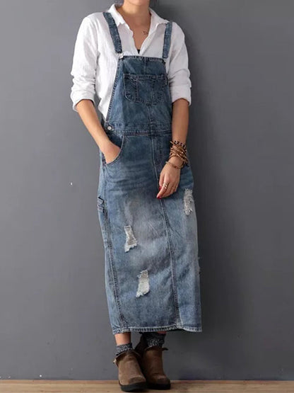 Frayla™ – Versleten Jeansjurk met Split Achter