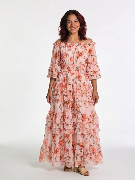 Rosalie | Maxi-jurk met Bloemenprint en Schouderloze Mouwen