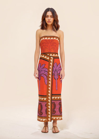 Unieke Palmboom Bloemen Off-Shoulder Midi Jurk