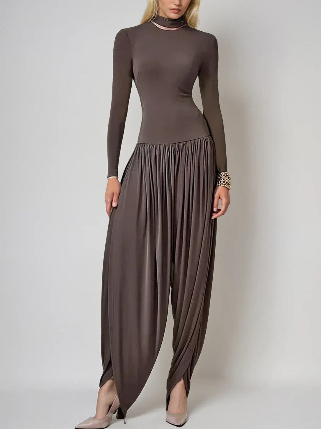 Modieuze Drapé Hoge Hals Jumpsuit