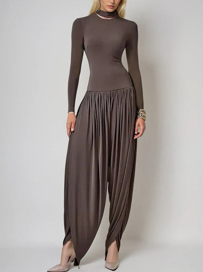 Modieuze Drapé Hoge Hals Jumpsuit