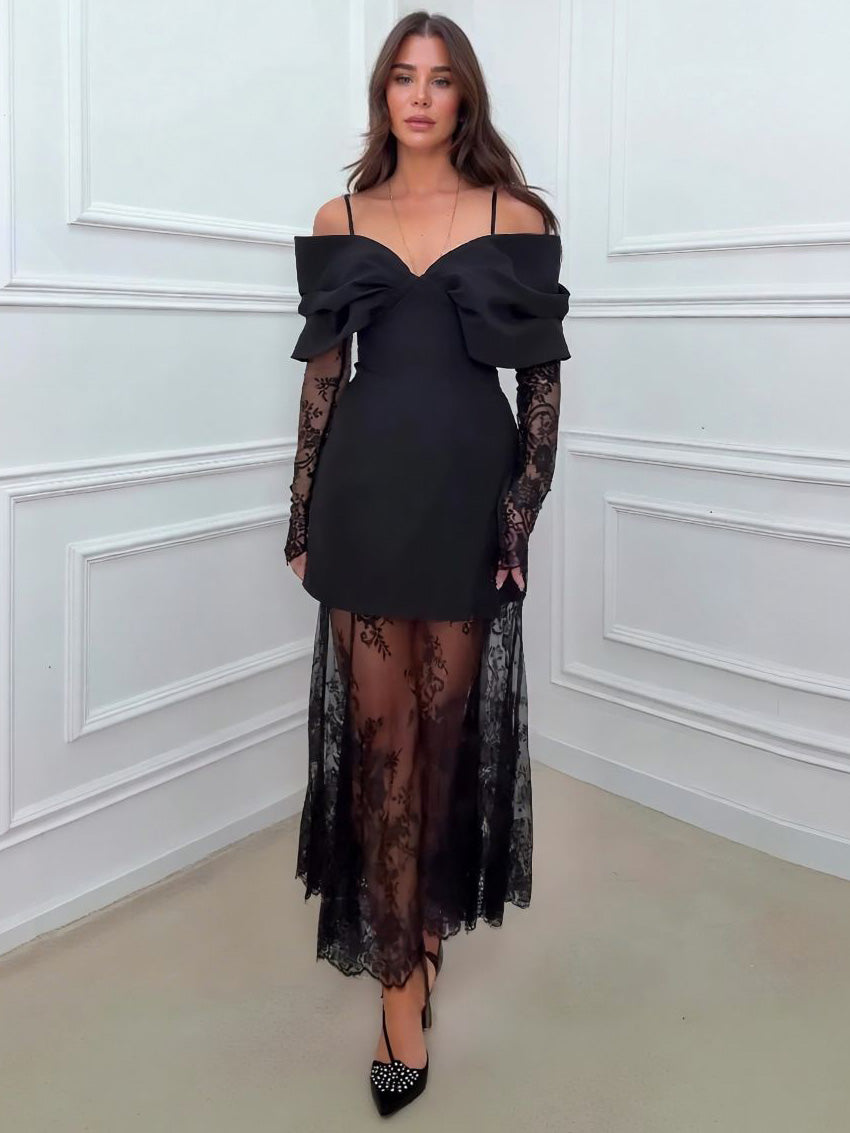 Elegante Afneembare Kant Mouw Jurk Set