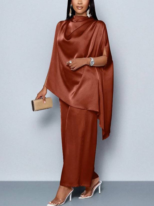 Swing Collar Irregular Hem Shirt En Wijde Pantalon Set