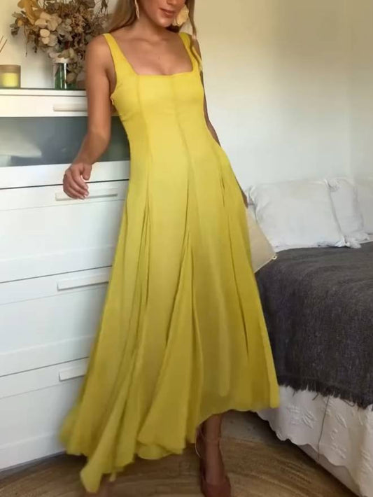 Vierkante Kraag Sling Dress