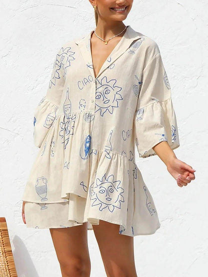 Etnische Stijl Losse Shirt Korte Jurk