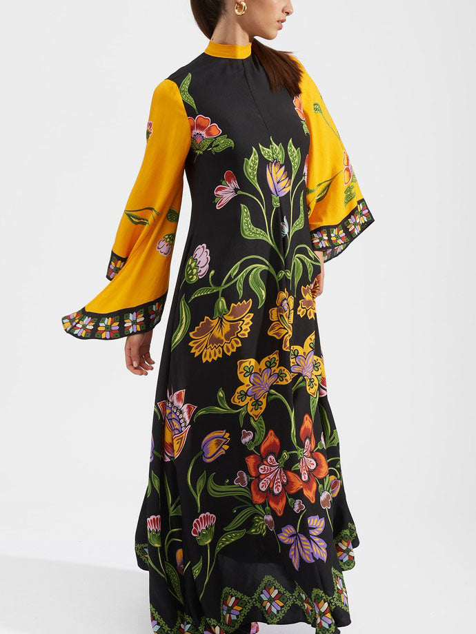 Exquise Zonnebloem Print Vloeiende Maxi Jurk