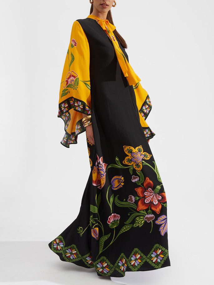 Exquise Zonnebloem Print Vloeiende Maxi Jurk