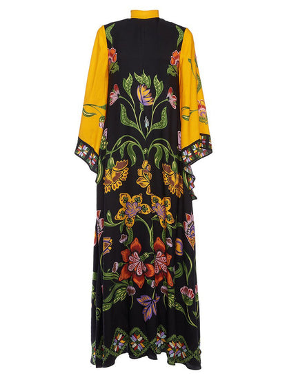 Exquise Zonnebloem Print Vloeiende Maxi Jurk