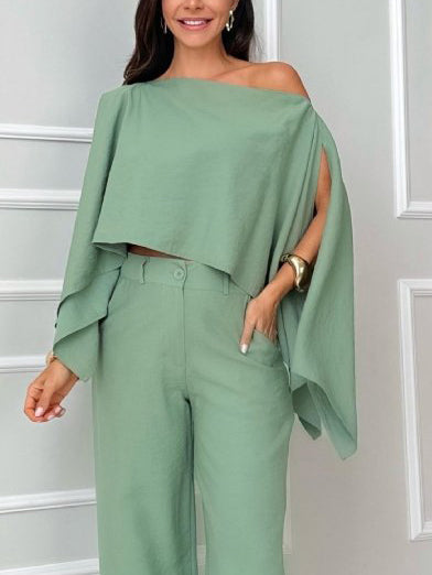 Elegante Onregelmatige Cape Shirt En Broek Twee-delige Set