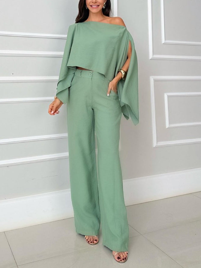 Elegante Onregelmatige Cape Shirt En Broek Twee-delige Set