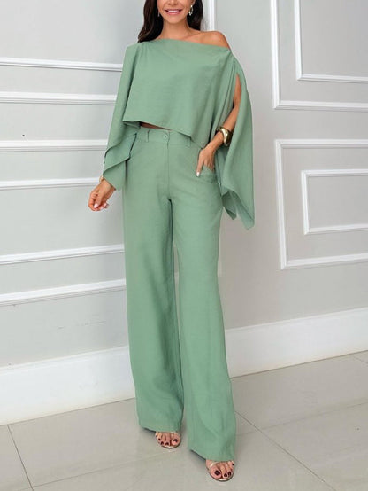 Elegante Onregelmatige Cape Shirt En Broek Twee-delige Set