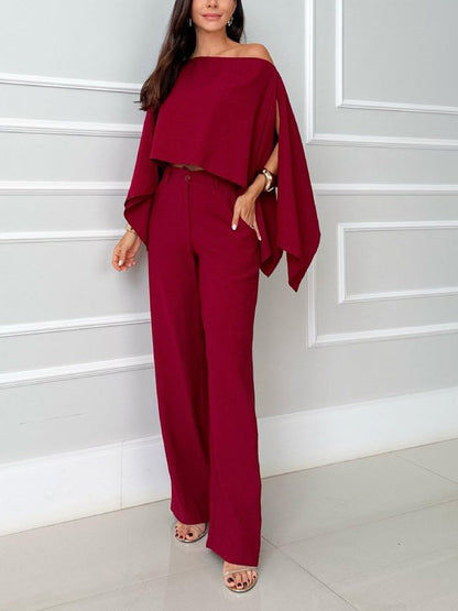 Elegante Onregelmatige Cape Shirt En Broek Twee-delige Set