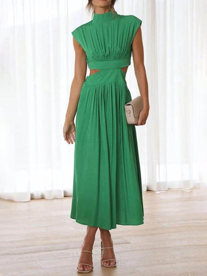 Cut-out Taille Pocketed Vakantie Midi Jurk