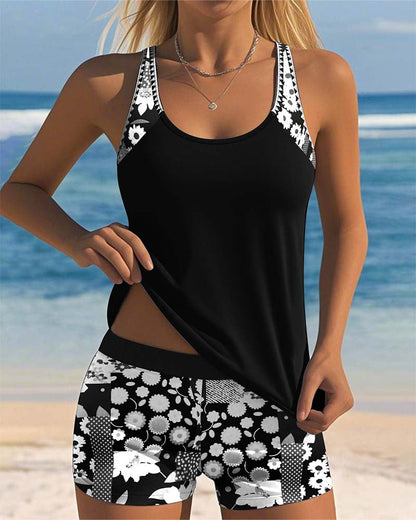 Tankini met bloemenprint voor een platte buik