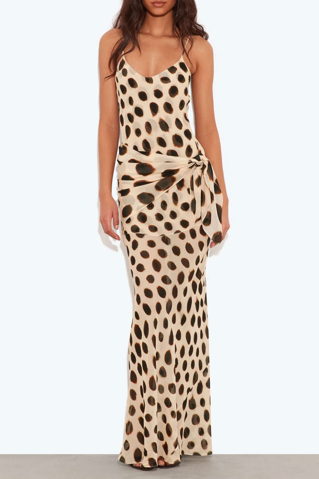 Ozias Leopard Polka Dot Patroon Scoop Neck Verwijderbare Sjaal Detail Slip Maxi Jurk