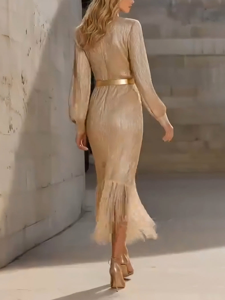 Elegante Tassel Wrap-around Slim-fit Maxi Jurk