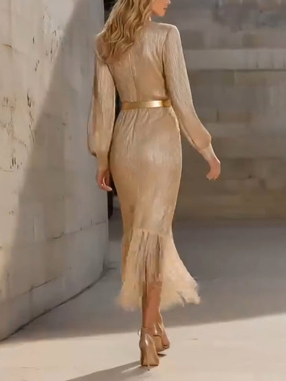 Elegante Tassel Wrap-around Slim-fit Maxi Jurk