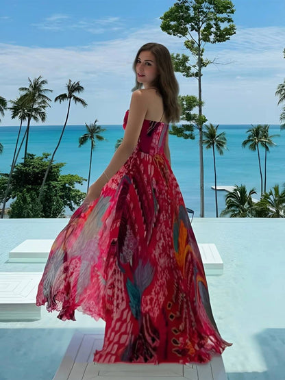 Unieke Print A-Lijn Sling Maxi Jurk
