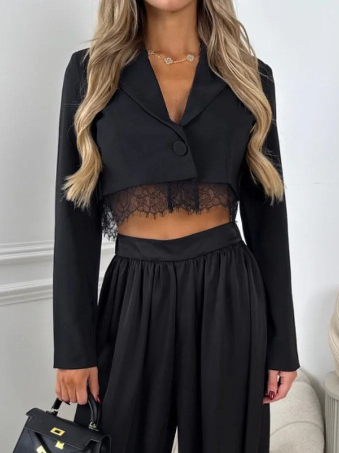Elegante Cropped Blazer En Gedrapeerde Harem Broek Twee-Piece Set
