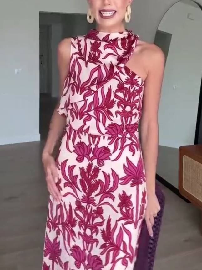 Twee-Weg Off-Shoulder Print Jurk