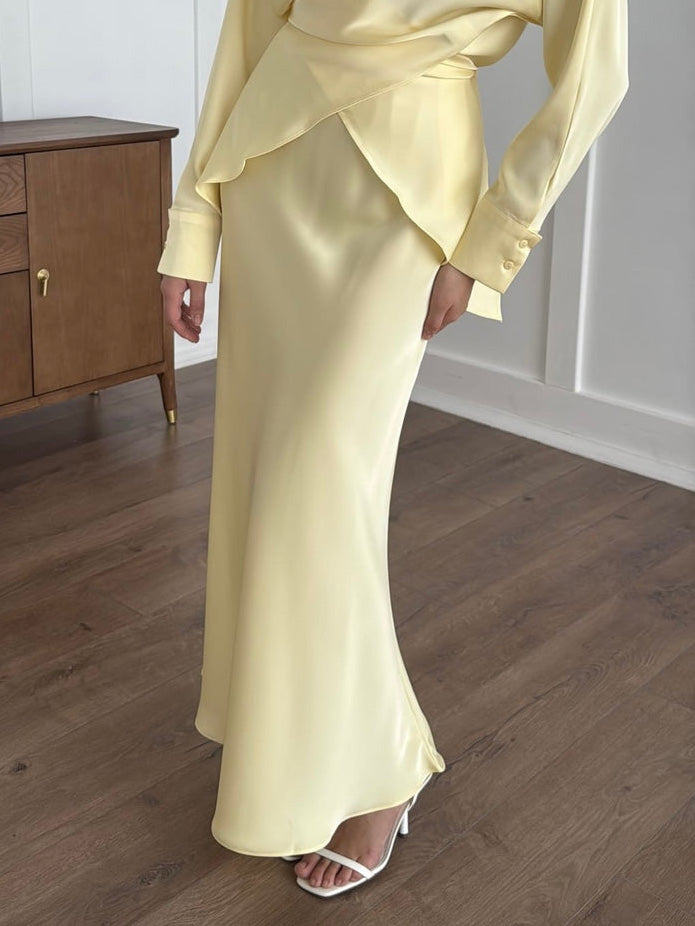 Elegante Gedrapeerde Satijnen Zeemeermin Maxi Rok