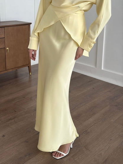 Elegante Gedrapeerde Satijnen Zeemeermin Maxi Rok