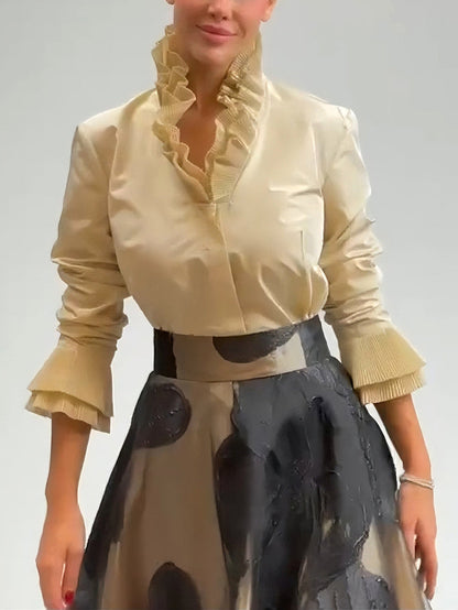 Elegante Satijnen Rimpel Top Twee-delige Set