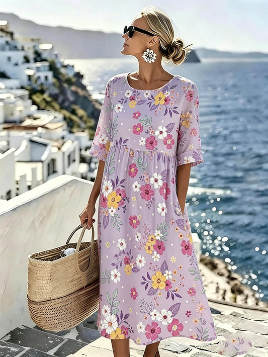 Gaia | Elegante Midi Jurk met Bloemen voor de Zomer