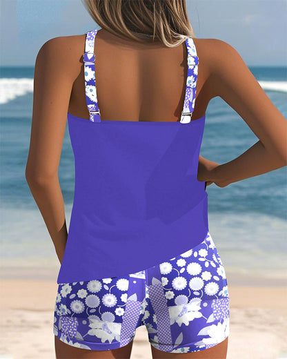 Tankini met bloemenprint voor een platte buik