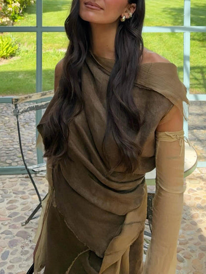 Elegante Draped Off-Shoulder Top & Rok Twee-Piece Set
