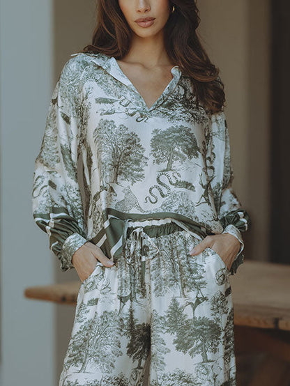 Satin Jungle Bloemenprint Losse Lange Mouwen Top