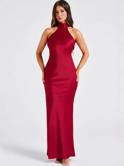 ZEYNEP | Elegante Satijnen Maxijurk met Halternek