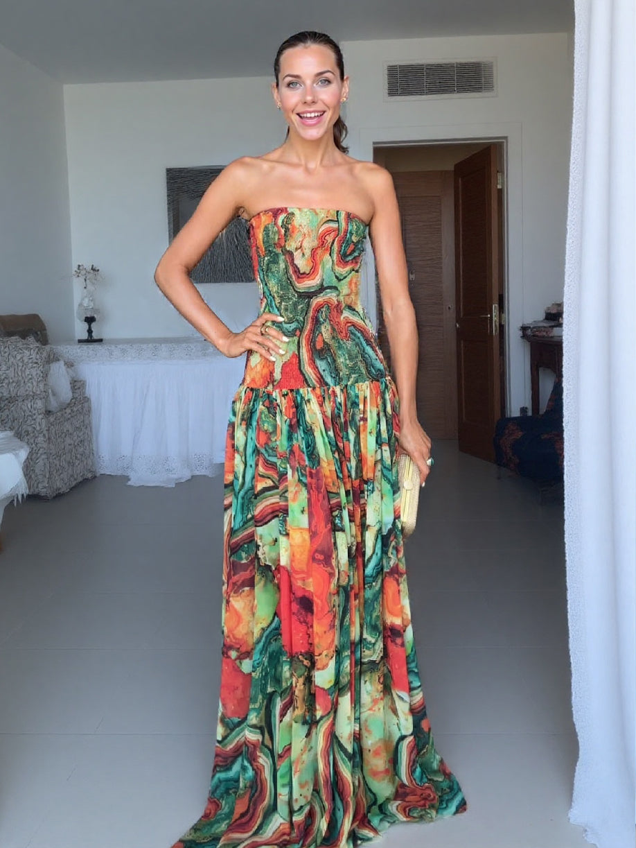 Elegante Wrap Hals Abstract Print Maxi Jurk