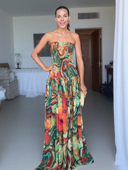 Elegante Wrap Hals Abstract Print Maxi Jurk