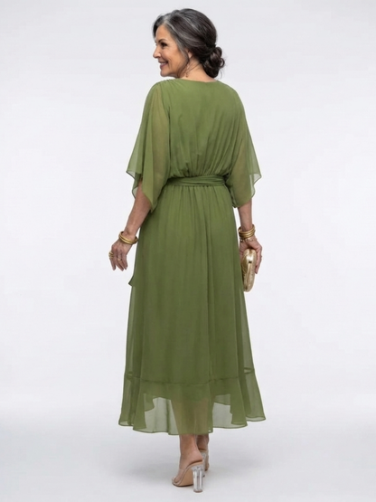 Elysia | V-hals Draped Taille Midi-jurk
