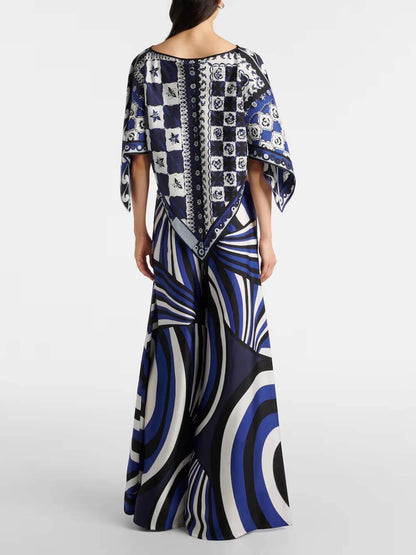 Unieke Regenboogprint Satijnen Losse Top & Elastische Taille Wijde Pantalon Set