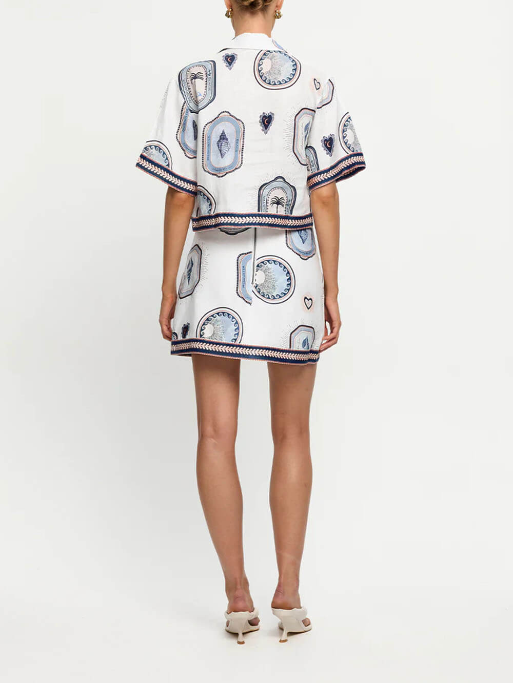 Retro Schelpprint Losse Top En A-Lijn Mini Rok Set